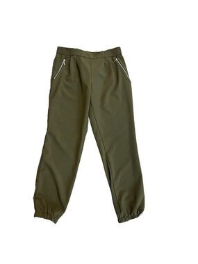 Seduction olive green zipper pocket elastic waistband pull on tapered ankle pant